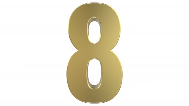 3D rendering showing a transformation of the "6" digit made of a reflective golden metallic material into the "8" digit, followed by the inverse transformation, allowing seamless infinite looping. On white background, followed by alpha matte. - Footage, Video
