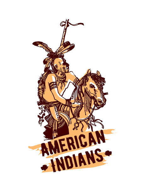 Ilustração vectorial nativa americana desenhada à mão indígena isolada sobre fundo branco
 - Vetor, Imagem