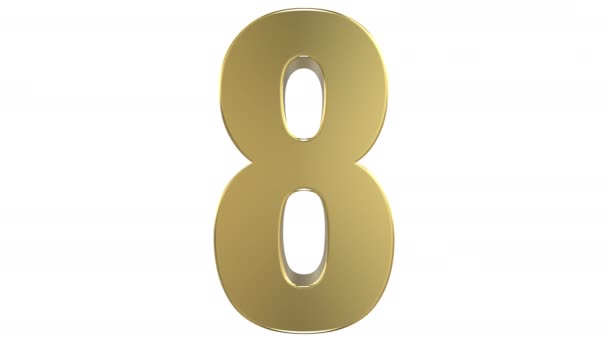 3D rendering showing a transformation of the "7" digit made of a reflective golden metallic material into the "8" digit, followed by the inverse transformation, allowing seamless infinite looping. On white background, followed by alpha matte. - Footage, Video