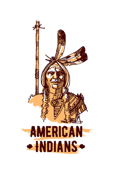Native american indian hand drawn vector illustration isolated on white background - Vector, Image