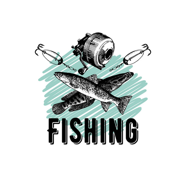 Вектор элегантный винтажный ретро Рыбалка ручной работы иллюстрации изолированы на белом фоне
 - Вектор,изображение
