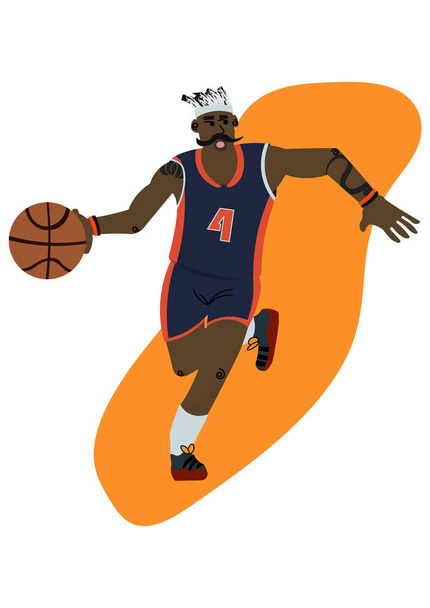 Cartoon basketball player with moustache ball possession - Vector, Image