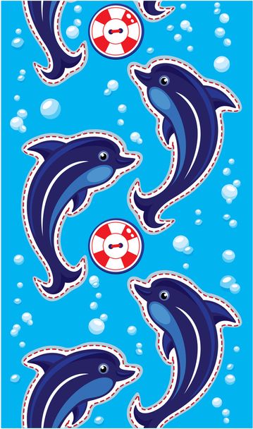 Seamless sea vertical border with dolphins and buttons - Vector, Image