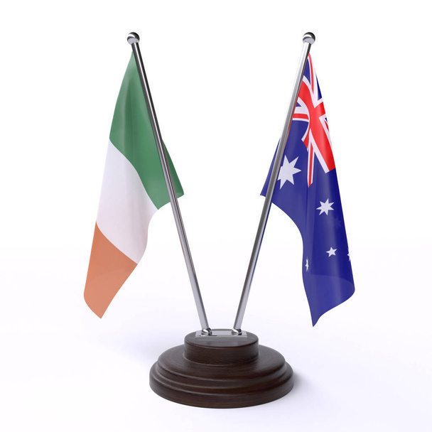 ireland and australia, two table flags isolated on white background - Fotó, kép