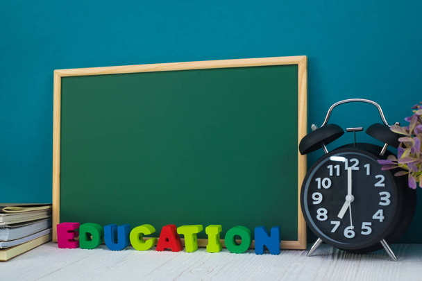 Back to school concept, Education text and green chalkboard with - Foto, immagini