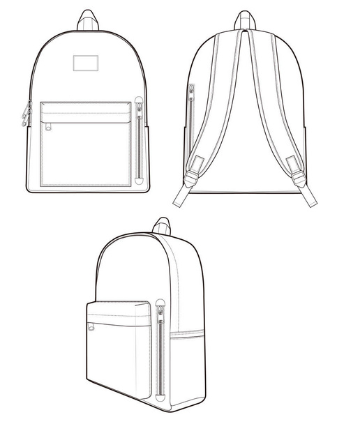 Rucksack Mode flache technische Zeichnung Vektor-Vorlage - Vektor, Bild