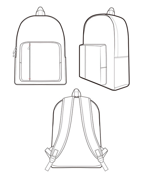 Backpack Fashion flat technical drawing vector template - Vector, Image