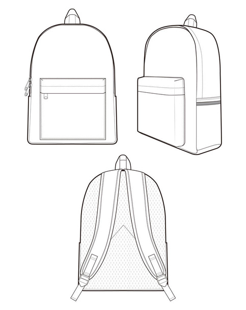 Backpack Fashion flat technical drawing vector template - Vector, Image