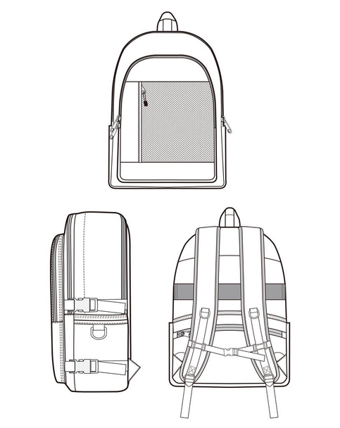 Sırt çantası moda düz teknik çizim vektör şablonu - Vektör, Görsel