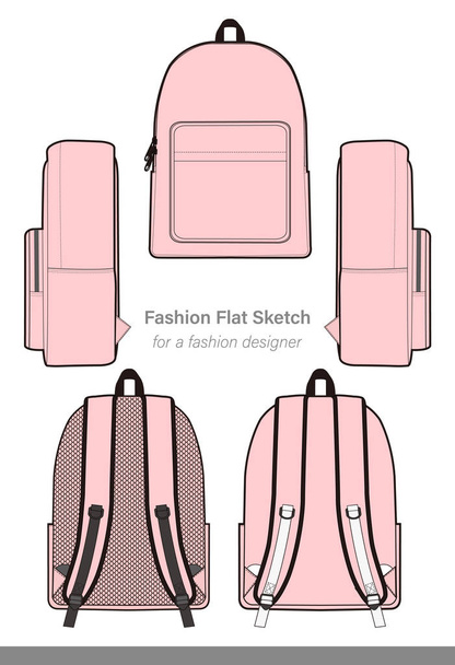 Sırt çantası moda düz teknik çizim vektör şablonu - Vektör, Görsel