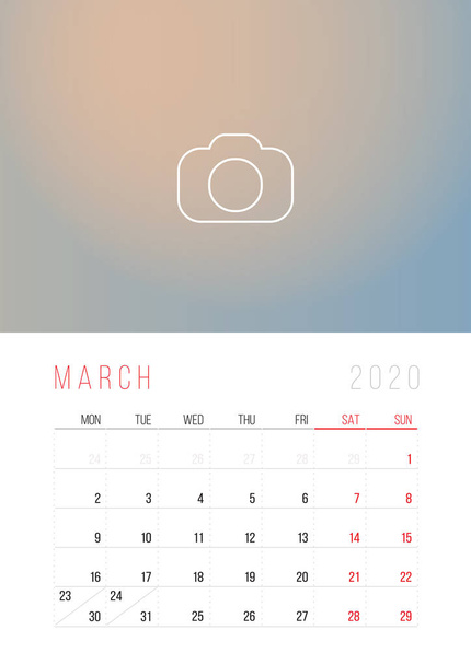 Calendar 2020. Week Starts on Monday. - Wektor, obraz