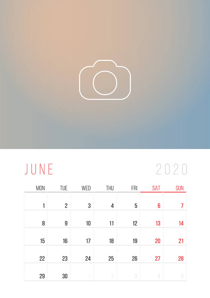 Calendar 2020. Week Starts on Monday. - Vector, Imagen