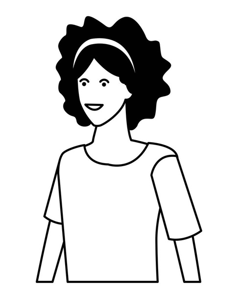 junge Frau Karikatur in schwarz-weiß - Vektor, Bild