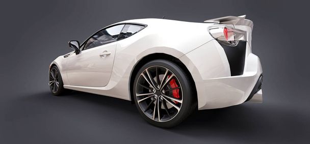 Biały mały samochód sportowy coupe. renderowania 3D. - Zdjęcie, obraz
