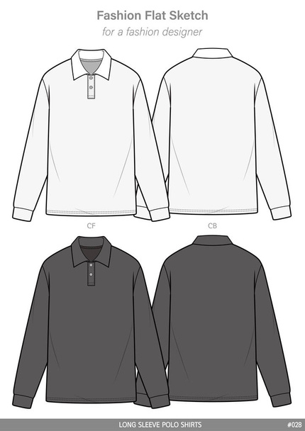 Μακρύ μανίκι πουκάμισα Polo Μόδα επίπεδη τεχνική σχεδίασης πρότυπο - Διάνυσμα, εικόνα