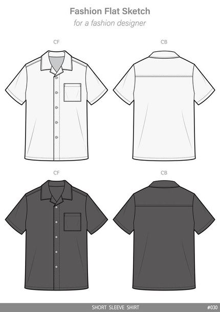 SHORT SLEEVE SHIRTS fashion flat technical drawing template - Vector, Image