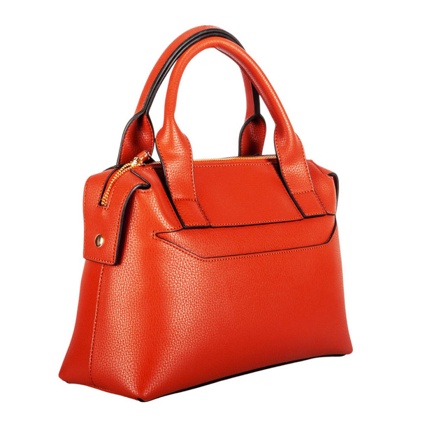 Fashionable orange classic women's bag with gold fittings and le - 写真・画像