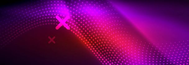 Glowing abstract wave on dark, shiny motion, magic space light. Vector techno abstract background - Vektor, Bild
