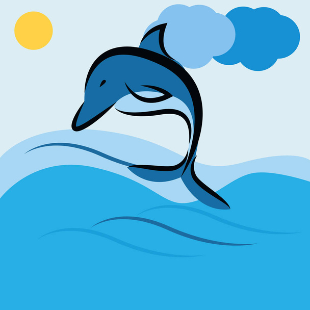 Delfinsprung auf dem Meer Cartoon-Vektor - Vektor, Bild