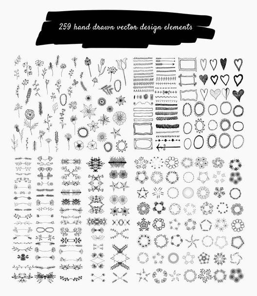 Hand drawn vector design elements. Frames and borders. Vector set. - Vector, Image
