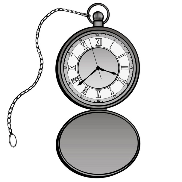 Pocket watches design raster. Clock separate. Timer hand drawn doodle design elements. Isolated object on white background - Zdjęcie, obraz