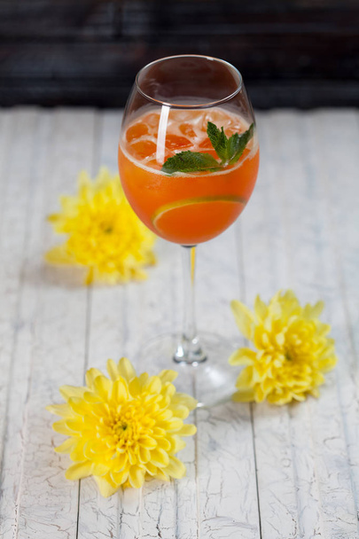 beautiful, bright spring-summer cocktails made from freshly squeezed fruits and vegetables, on a loft background, for use in design - Photo, image