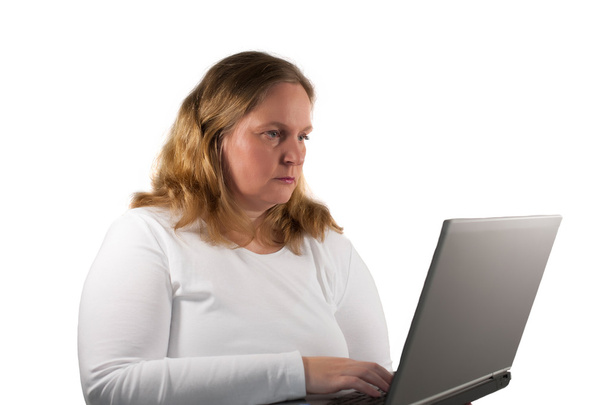 Woman working with laptop - Fotoğraf, Görsel
