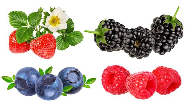 collection of fresh berries isolated on white background - Photo, Image