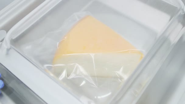 Cheese vacuum packaging at factory - Footage, Video