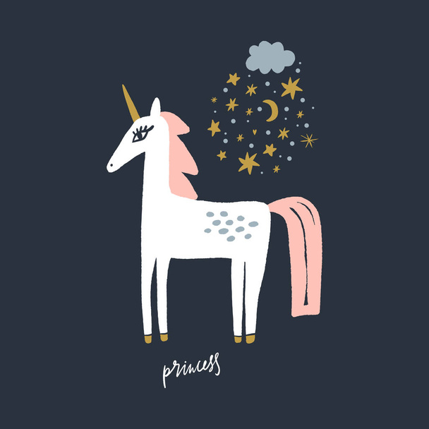 vecteur mignon animaux art. Petit poney, licorne de nuit dans un style simple scandinave dessin animé. Bon pour les vêtements de pépinière
 - Vecteur, image