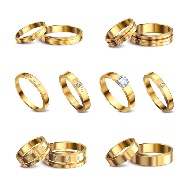 Snubní prsteny realistické sady  - Vektor, obrázek