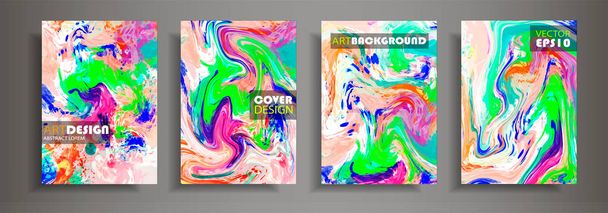 Modern design A4.Abstract marble texture of colored bright liquid paints. Splash trends paints. Used design presentations, print, flyer, business cards, invitations, calendars, sites, packaging, cover - Vector, Image