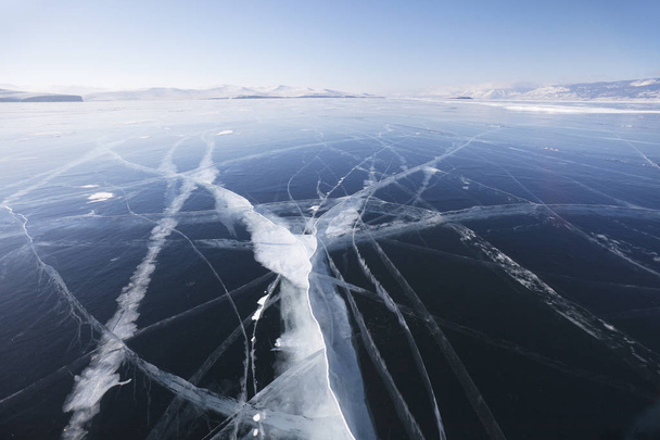 Cracks in ice of Lake Baikal. Winter - Φωτογραφία, εικόνα