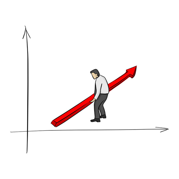 ビジネスマンは、白い背景で隔離の黒い線と成功ベクトル図の赤い矢印を上げる - ベクター画像