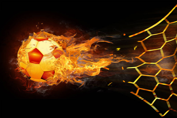 Fußball in Feuer isoliert auf schwarzem Hintergrund. - Foto, Bild
