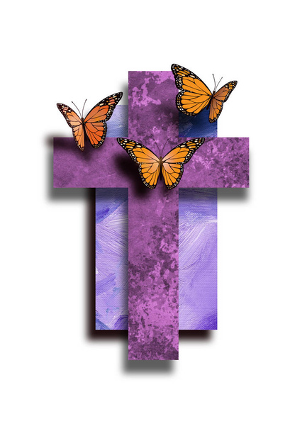 Γραφικός Χριστιανικός σταυρός με νέα ζωή πεταλούδες - Φωτογραφία, εικόνα