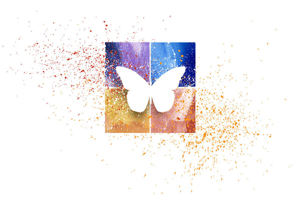 Gráfico abstrato borboleta com quadrados e pintura effec respingo
 - Foto, Imagem