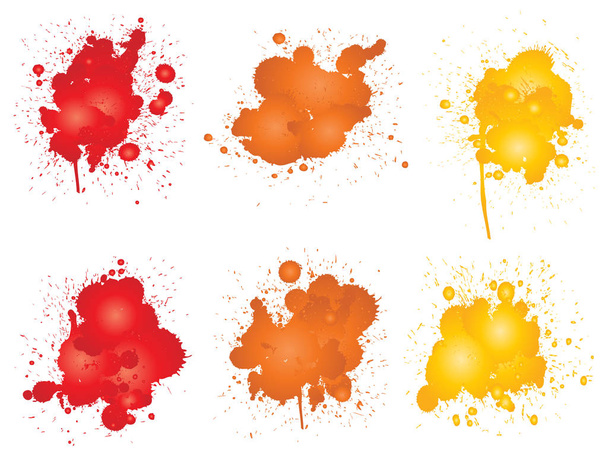 Vector collection of artistic grungy paint drop, hand made creative splash or splatter stroke set isolated white background. Abstract grunge dirty stains group, education or graphic art decoration - Vector, Image