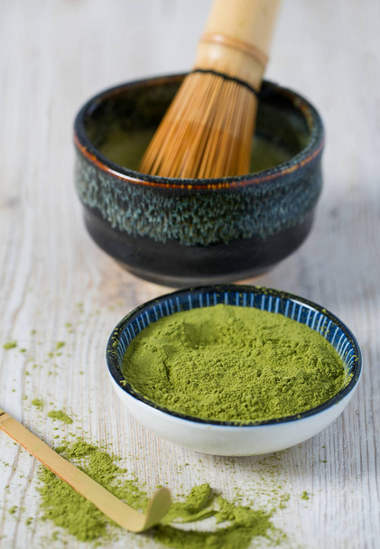 Matcha fine powdered green tea - Фото, изображение