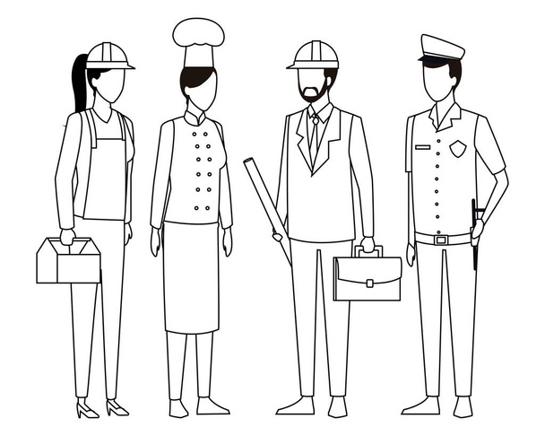 Jobs and professions avatar in black and white in black and white - Vector, Image