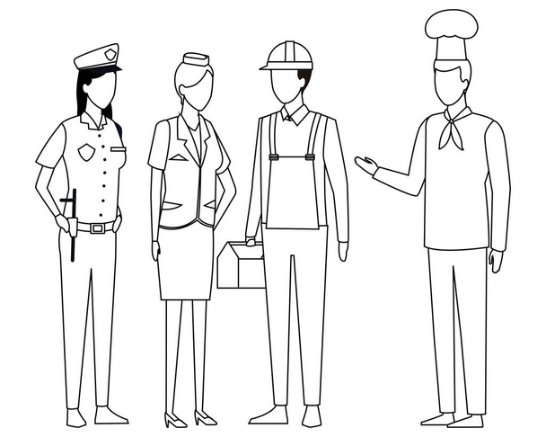 Jobs and professions avatar in black and white in black and white - Vector, Image