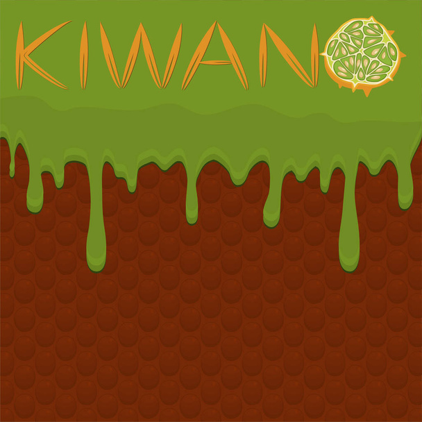 Illustration on theme falling runny kiwano drip at sugary waffle - Vector, Image