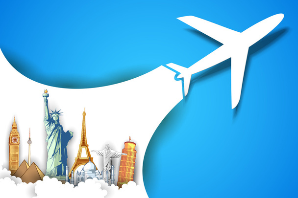 Airplane Taking in Travel Background - Vector, Image