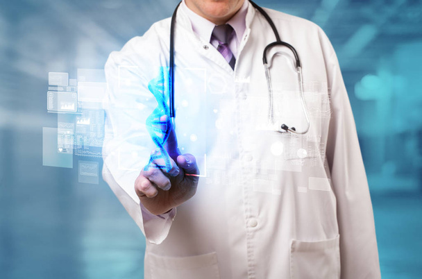 Doctor touching screen with biology and genetic concept - Photo, image