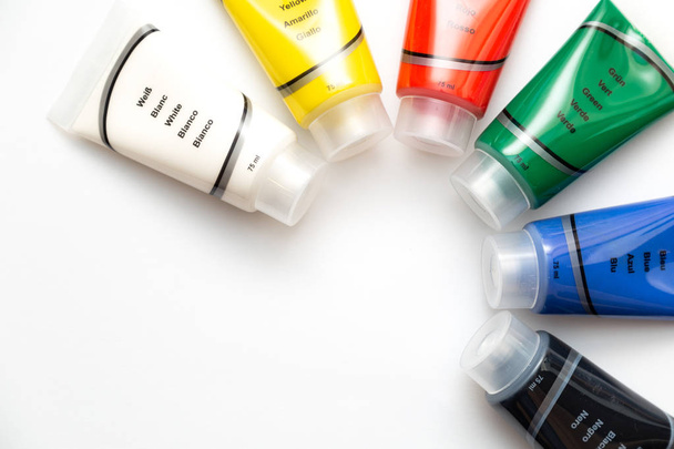Tubes of colorful acrylic paints - Photo, Image