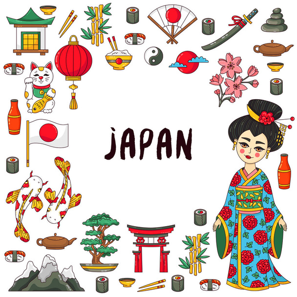 Japan traditional icons vector set  - Vetor, Imagem