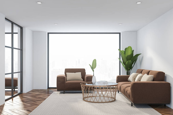 Loft living room interior with brown furniture - Fotografie, Obrázek