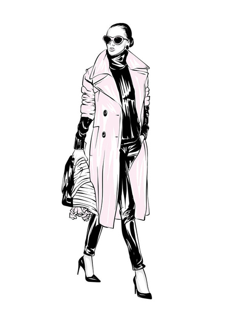 Stylish coat. Stylish look. Clothes and accessories. Vector illustration for a postcard or a poster. Fashion and style, vintage. - Vector, Image