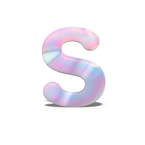 Abstract 3d capital letter S in bright holographic design. Realistic shiny alphabet on neon blue pink font, isolated white background. 3d rendering - Photo, Image