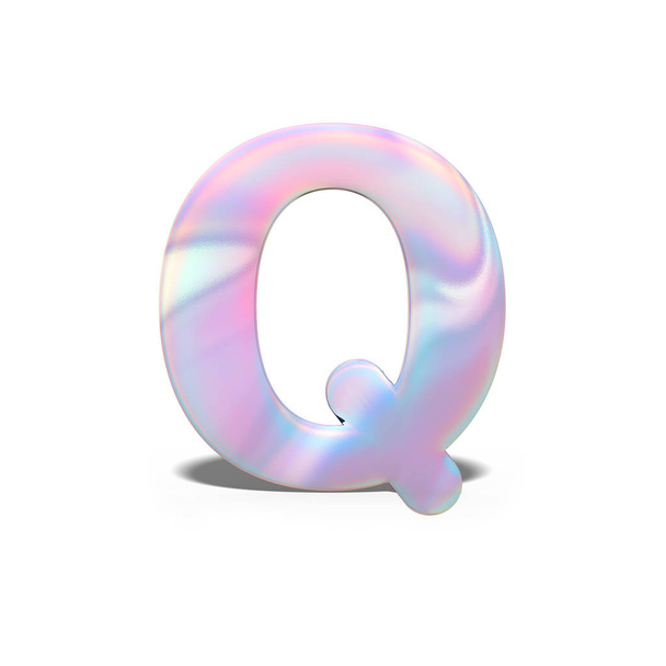 Abstracto letra mayúscula 3d Q en diseño holográfico brillante. Alfabeto brillante realista sobre fuente rosa azul neón, fondo blanco aislado. renderizado 3d
 - Foto, Imagen